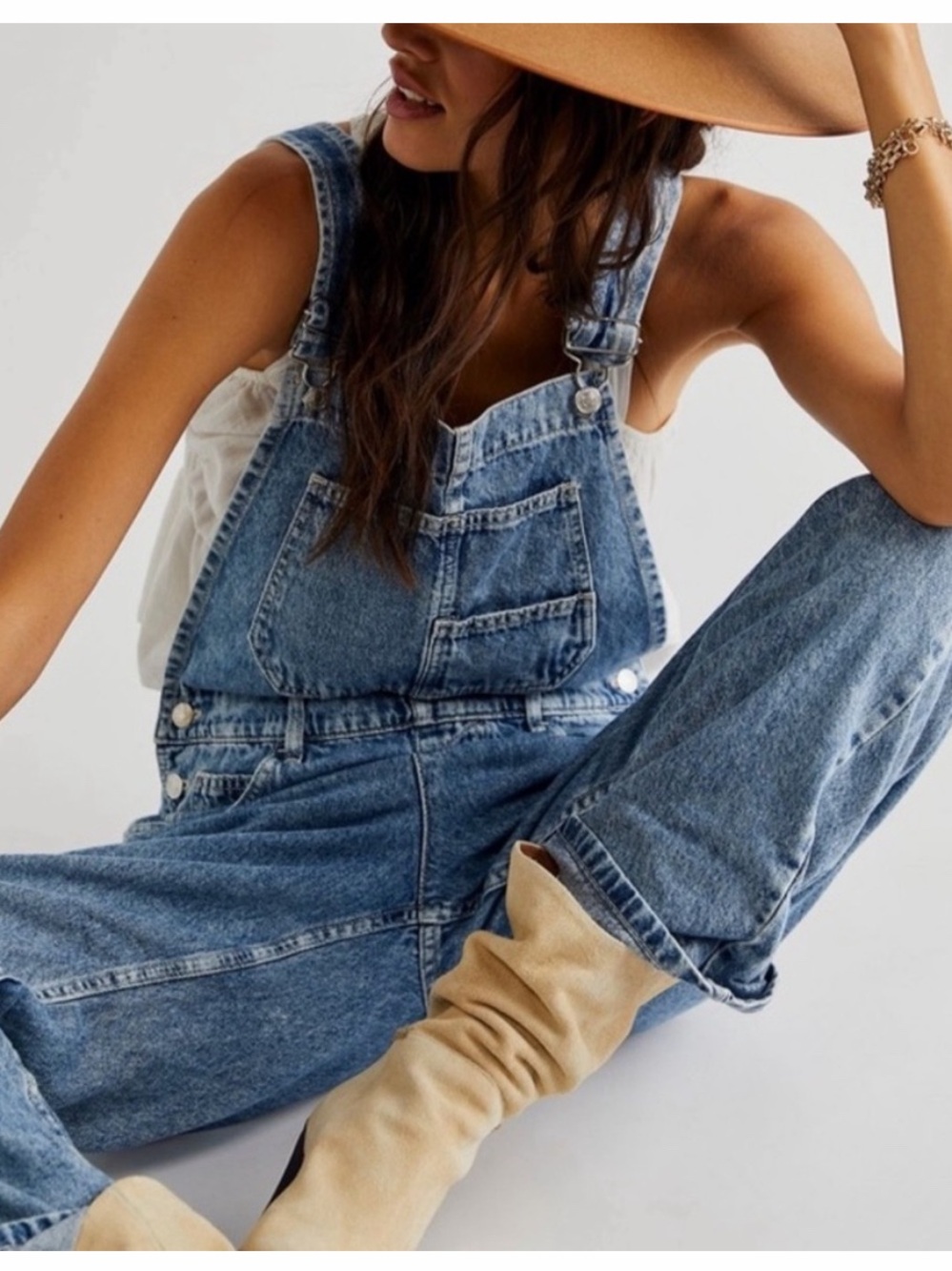 Free People Light Blue Denim Overalls- Medium